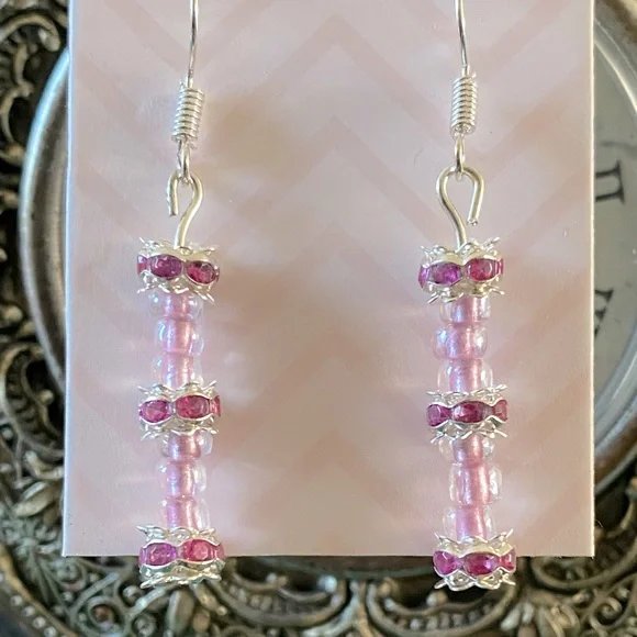 Pink Rhinestone Handmade Earrings - Picture 3 of 3